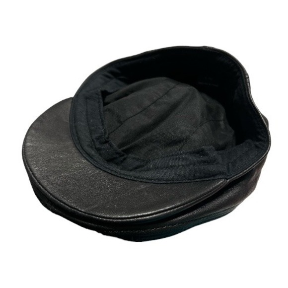 Men's Black Leather Flat Snap Cap Newsboy Hat L XL - Picture 6 of 8
